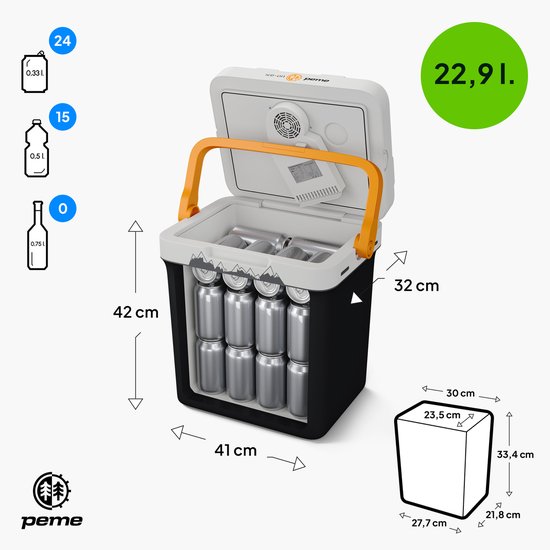 PEME Essential - Elektrische Koelbox - Thermo-elektrisch - 22.9L - 12V Autolader - 220/230V Stopcontact - Koelt en verwarmd Frigobox - Adventure Orange van Merkloos — afbeelding 4