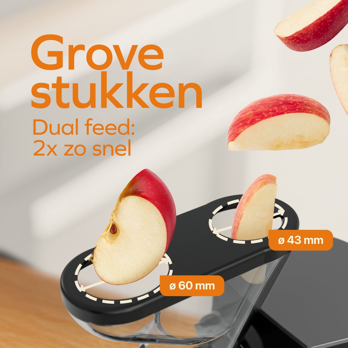 KitchenBrothers Slowjuicer - Sapcentrifuge - Juicer - Groenten en Fruitpers - 43 mm en 60 mm invoer - 400 ml - Grijs thumbnail 4
