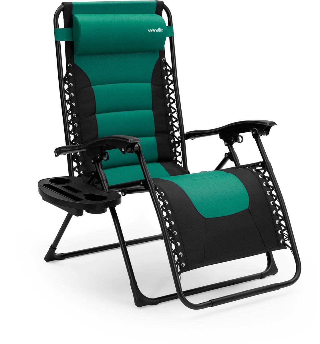 SereneLife Ligstoel – Verstelbare Tuinstoel met Kussen – Opvouwbare Relaxstoel - Stalen Frame met Textilene - Groen