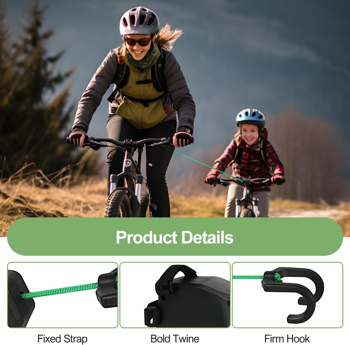 Ibenzoa® Veilig en Efficiënt Intrekbaar Fietstrekkoord voor Ouders en Kinderen, 2,5 Meter Lang, Tot 225 kg