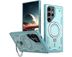 Magsafe Hoesje Geschikt voor Samsung Galaxy S23 Ultra / S22 Ultra Hoesje Lake Blauw - Armor Hoesje met Met Draaibare Ring Houder