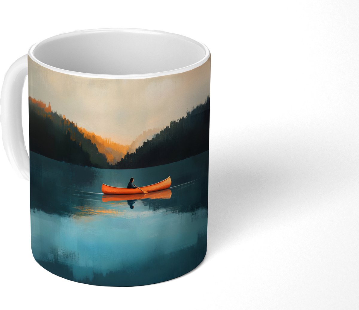 Mok - Koffiemok - Bossen - Meer - Kano - Oranje - Mokken - 350 ML - Beker - Koffiemokken - Theemok