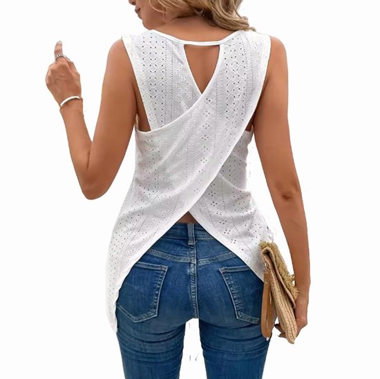 Dames Design Shirt met Open Rug - Top - Wit - Mouwloos
