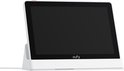 Wit Eufy E10 smart display op een witte standaard.