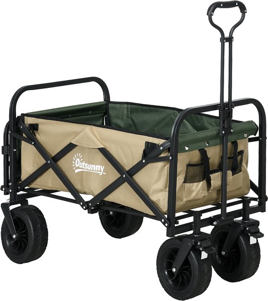 Devoko 260L Bollerwagen Faltbar, Faltbarer Bollerwagen Tragkraft 200 kg, mit Bremse, Verstellbarem Griff, Einkaufstrolley klappbar mit 3 Staufächern, für Strand Camping Einkauf, Schwarz