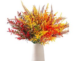 S&Dshopline® Kunstbloemen, 8 bundels herfstboeket, kunstbloemen, herfst, kleurverloop, herfstbladeren, herfsttakken, herfstplanten, bloemen voor herfstdecoratie, binnen en buiten, decoratie (8 x