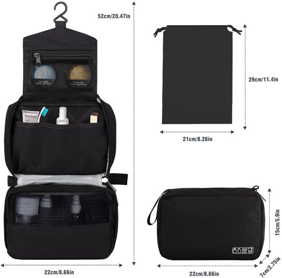 Travelaner® Toilettas Dames en Heren DESIGN 2026, 3-in-1 Hangende Reistoilettas 7L, Grote Waterdichte Make-uptas, Beautycase, Grijs Travelaner® Toilettas Dames en Heren DESIGN 2026, 3-in-1 Hangende Reistoilettas 7L, Grote Waterdichte Make-uptas, Beautycase, Grijs