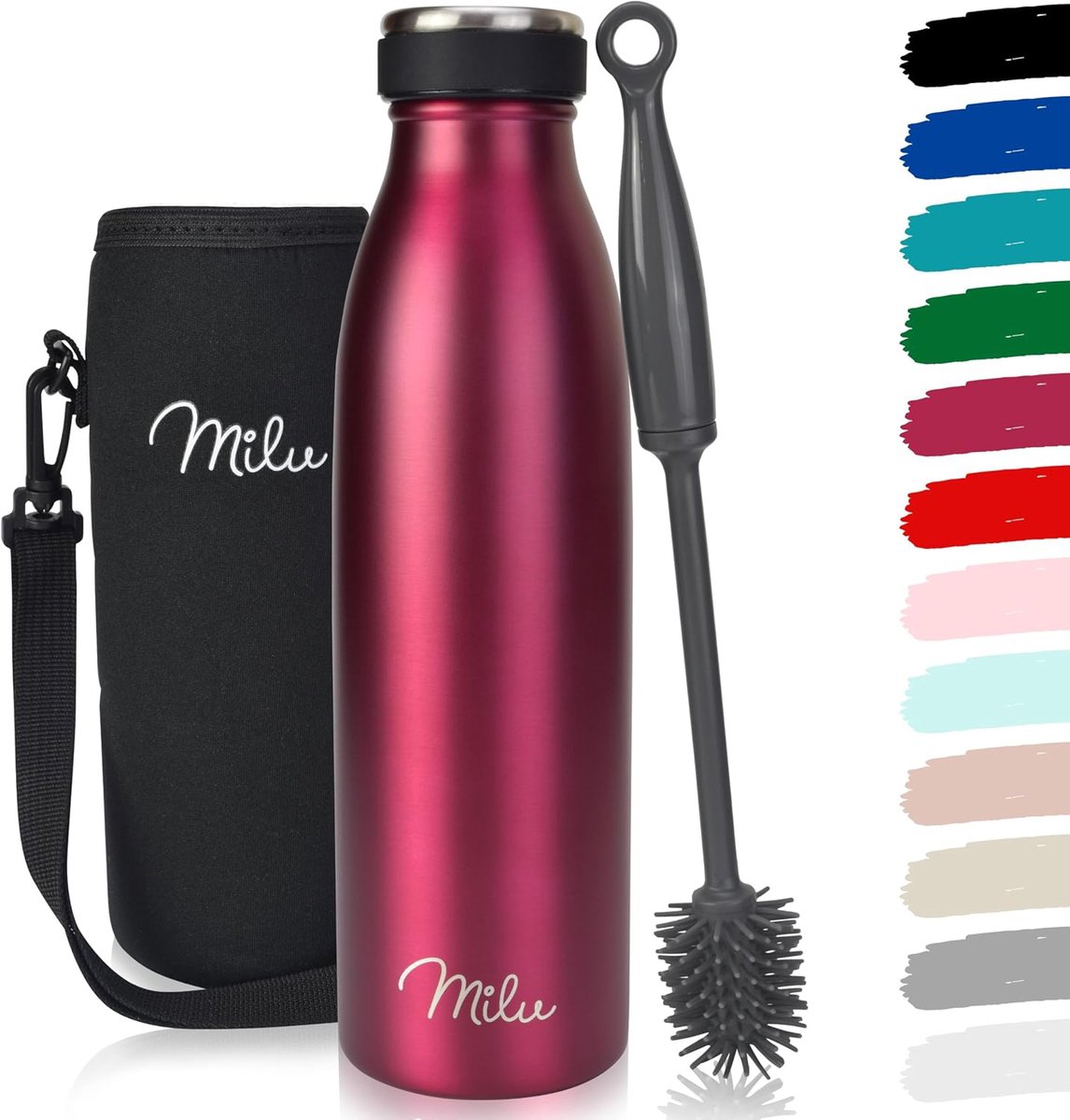 Milu Thermosfles | 350ml 500ml 750ml 1L 1,5L | Geïsoleerde Roestvrijstalen Thermoskan | Lekvrije Dubbelwandige Thermofles voor Warme en Koude Dranken | Thermosflessen Geschikt voor Koolzuurhoudende Dranken | Isoleerfles