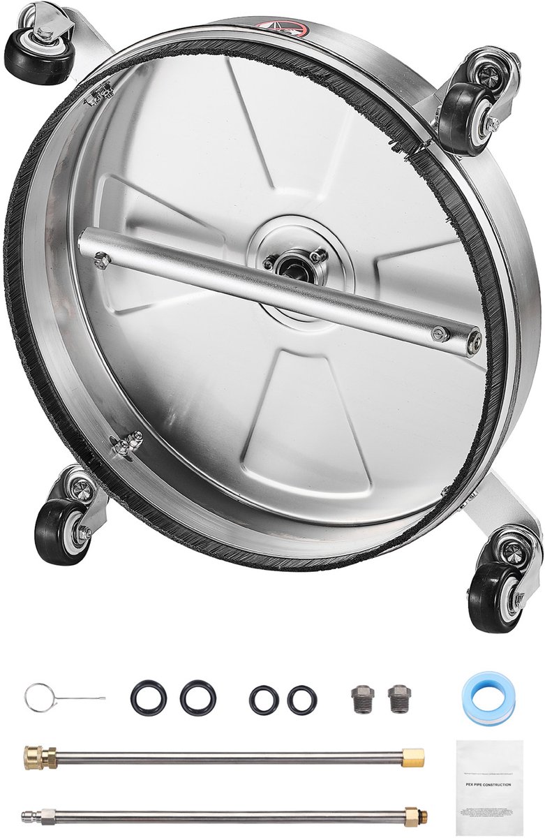 16,5 Inch Hogedrukreiniger voor Oppervlakten, Roestvrijstalen Opzetstuk, 4000PSI, 4 Wielen, 2 Spuitmonden en Verlengde Staven voor Beton, Terras en Dek