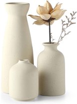 Set de 3 Vases en céramique CHIWIN – Série Nordic – Wit mat – Pour herbe de la pampa, Fleurs séchées et Décoration