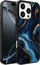 Smartphonica Coque de téléphone pour iPhone 16 Pro Max avec imprimé marbré - Coque arrière en TPU motif marbre bleu doré - Blauw Goud pour iPhone 16 Pro Max