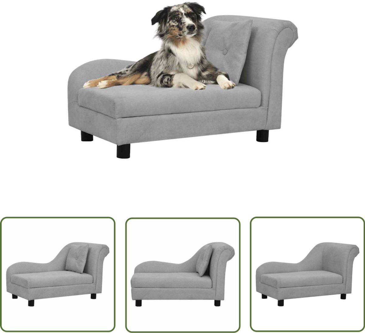 The Living Store Hundebank Hondenbank - Grijs - 83 x 44 x 44 cm - Pluche - Massief Grenenhout