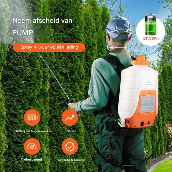 Tuinsproeier Rugspuit - Buitenrugspuit - voor Onkruidbestrijding en Reiniging - Verstelbare druk - 4 Gallon Tank - Wit & Oranje van Kinzo Garden — afbeelding 4