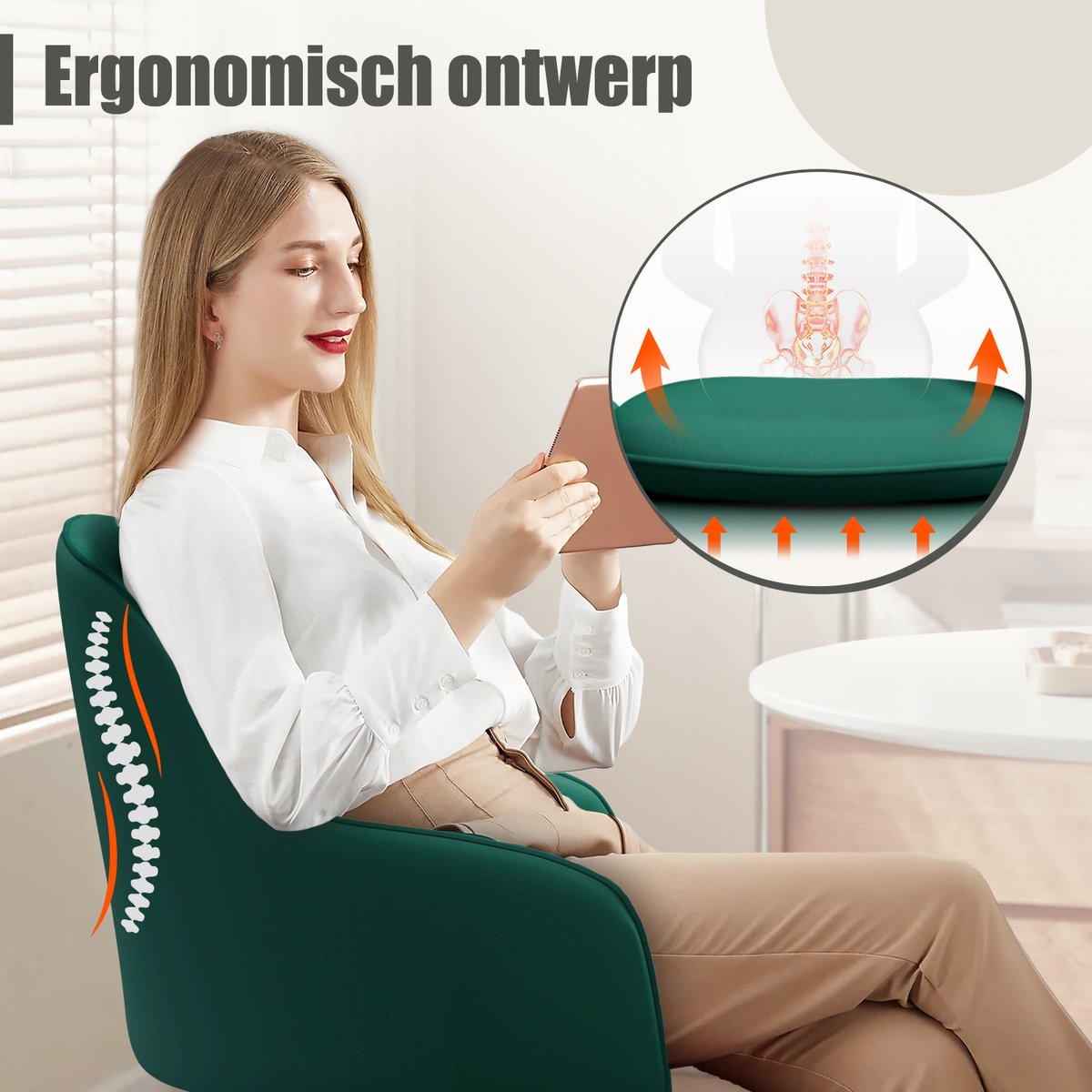 Qingdao Aiqu Ergonomische Bureaustoel Donkergroen 360° Draaibaar - afbeelding 2