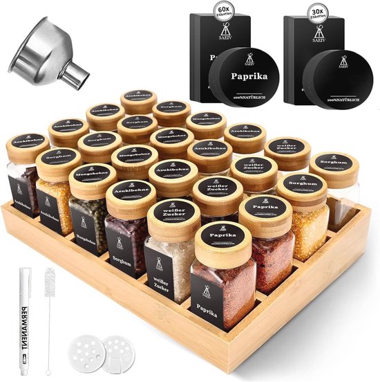 edihome, Keukenkruiden, 24 kruidenpotjes, metalen frame met 3 niveaus, met etiketten, met deksel en afzonderlijke doseerders (model 1