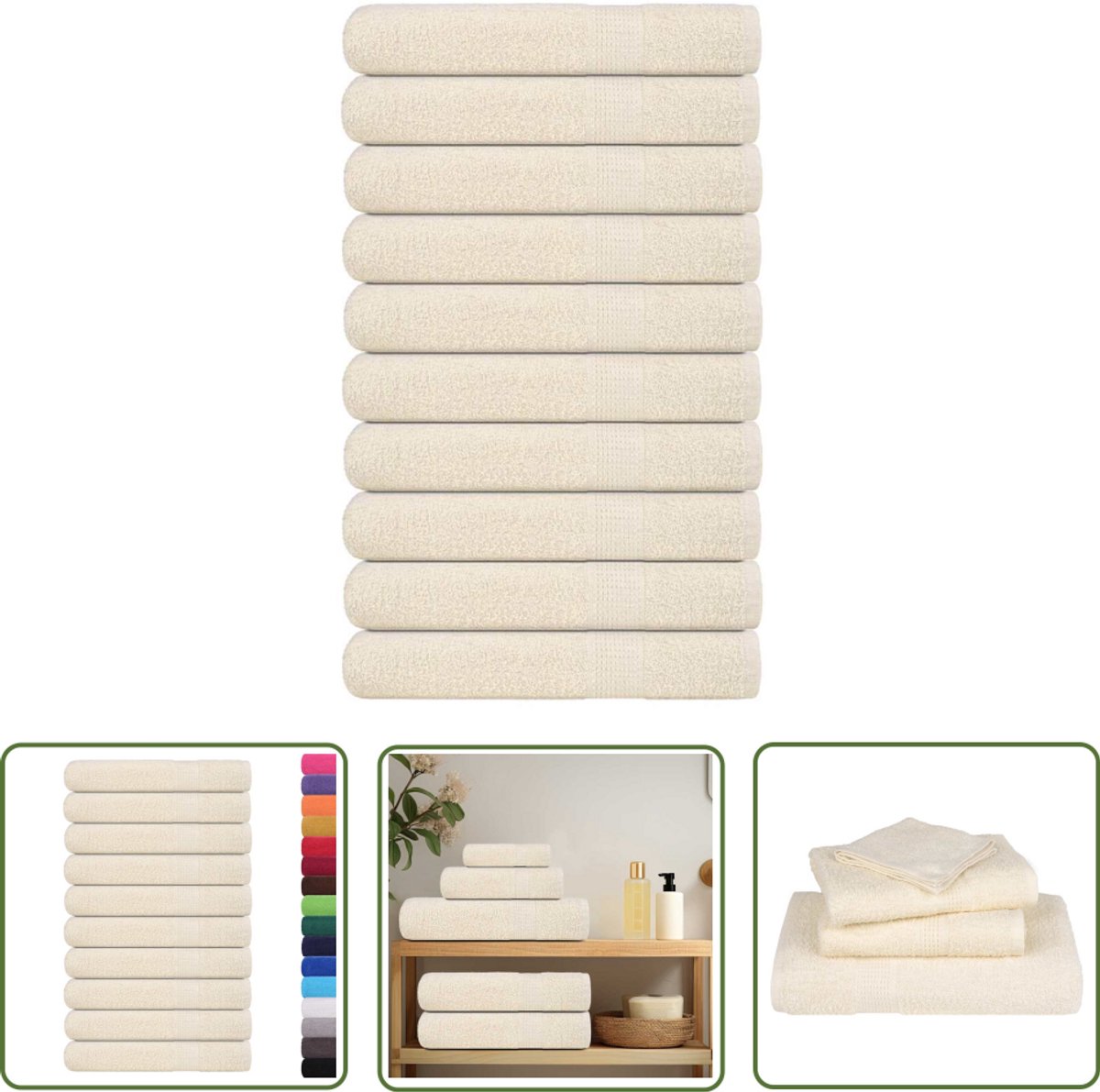 The Living Store Handdoeken 10 st 100x200 cm 360 g/m² 100% katoen crèmekleurig - Badhanddoeken - Handdoekenset - Katoen Handdoeken - Creme Handdoeken - Grote Handdoeken