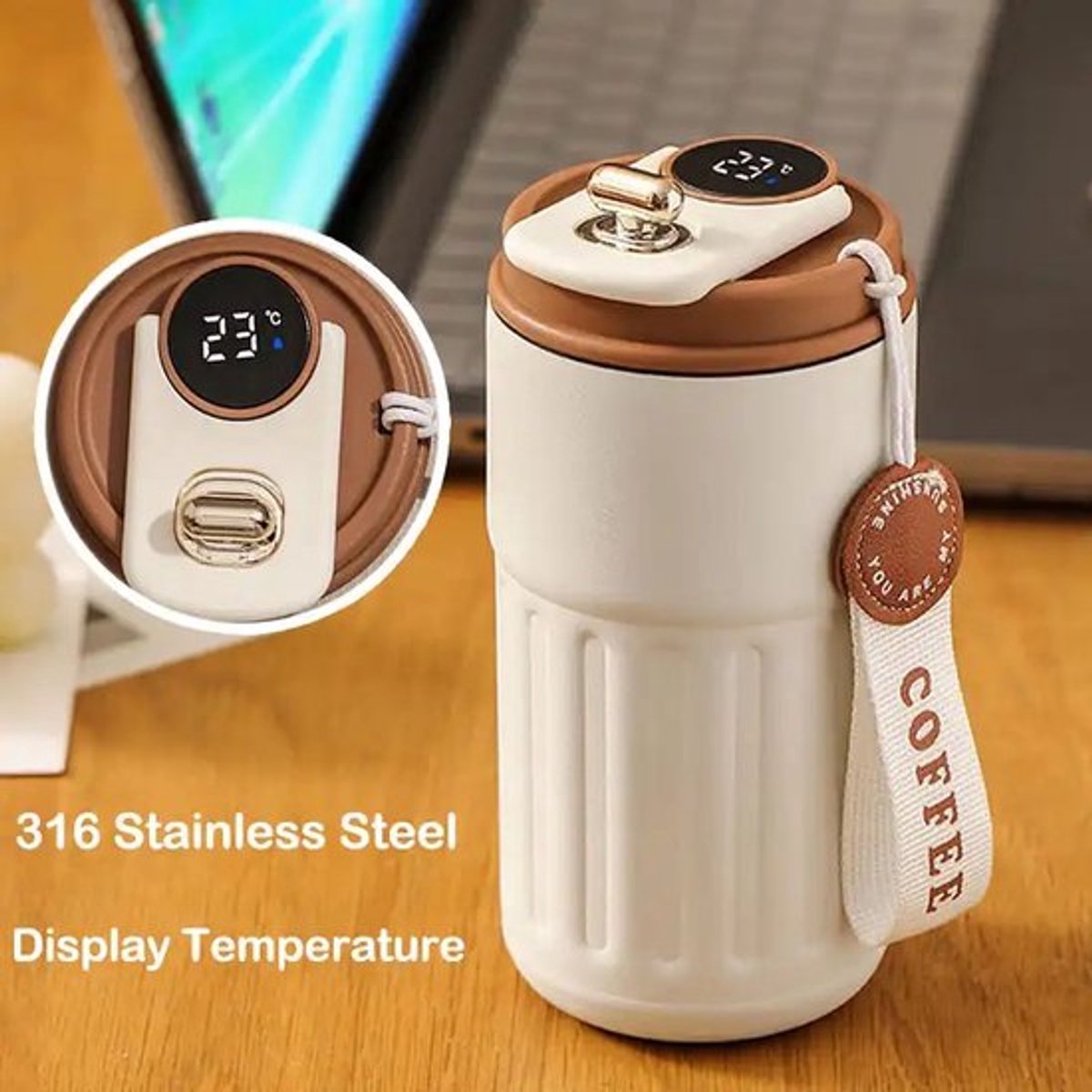 smart coffee mee neem beker - Thermosbeker Koffie to 450 ml - 4H warm & lekvrij - Koffiemok voor onderweg - Coffee to go beker - Theemok om mee te nemen - geïsoleerde mok - Koffiemok thermosbeker - Koffiemok thermobeker RVS 1 stuk(s) — cadeau in Koken & Dineren - foto 2