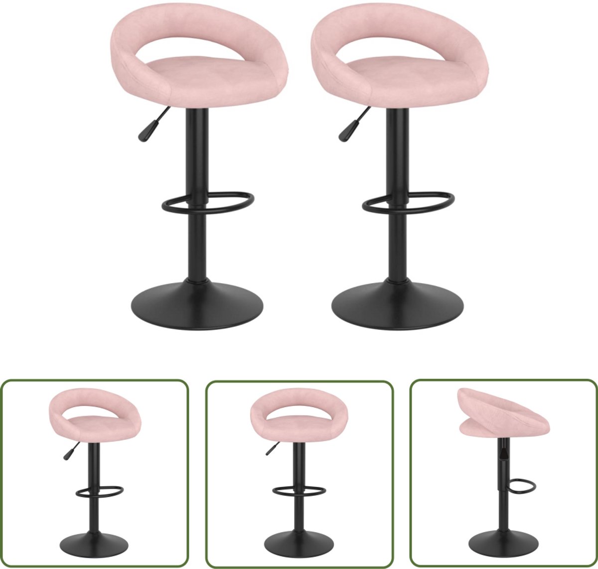 The Living Store Barkrukken 2 st fluweel roze - Barkrukken - Fluweel Stoel - Rosé Bankstoel - Hoge Stoel - Barstool