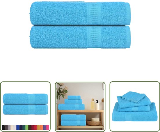 The Living Store Handdoeken 2 pièces 50x100 cm 360 g/m² 100% coton turquoise - Serviette de bain - Turquoise - Katoen - Ensemble de serviettes - Absorbantes