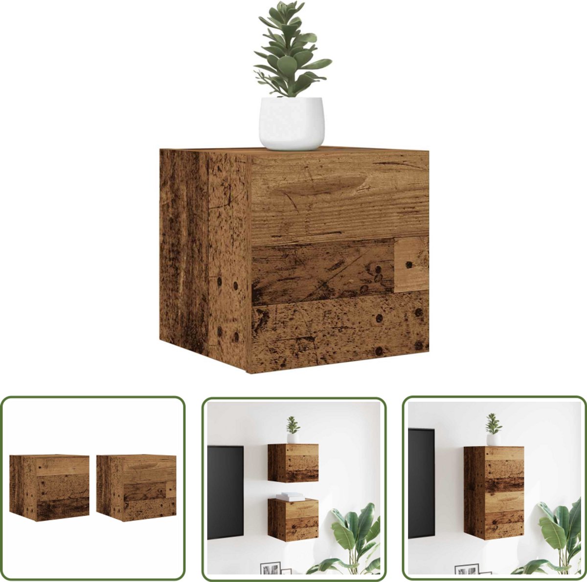 vidaXL Tv Meubel - Tv Wandplank - Tv-wandmeubelen 2 st 30,5x30x30 cm oud houtkleurig - Houten Tv Kast - Vintage Tv Kast - Salontafel