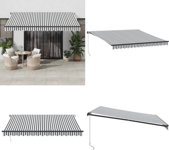 Store banne rétractable manuel vidaXL 400 x 300 cm anthracite et blanc - Store banne rétractable - Auvents rétractable - Store banne - Parasol