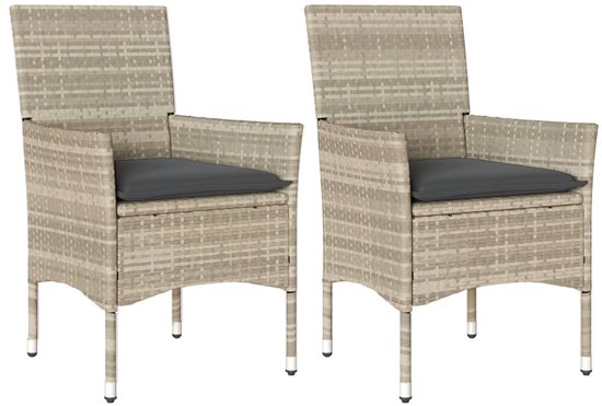 vidaXL Tuinstoelen 2 st met kussens poly rattan en acaciahout beige, tuin stoel, loungestoel tuin, kampeerstoel, terrasstoel, loungestoel