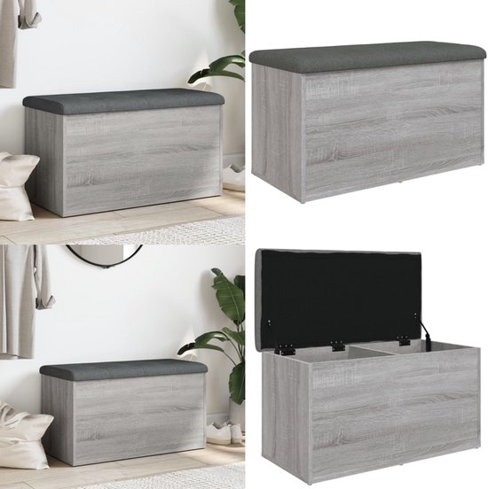 vidaXL Schoenenbank 82x32x45,5 cm bewerkt hout gerookt eikenkleurig, halbankje, bankje, schoenenbank, opbergbankje, bankje met opbergruimte