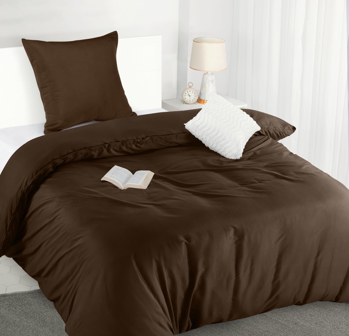Unyqoos Premium Comfort Microvezel Bedtextiel Set 135 x 200 cm met Kussensloop 80 x 80 cm in Aardetinten Bruin