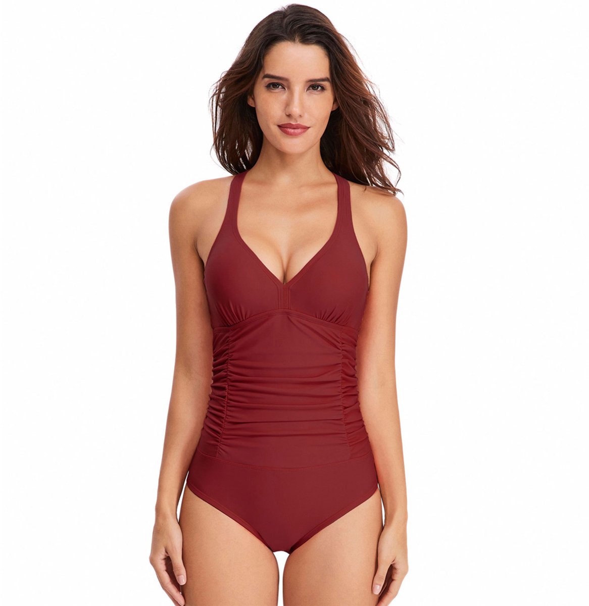 Dames Buikcontrole Badpak Eendelig Badpak Effen Kleur Eendelig Badpak - Claret
