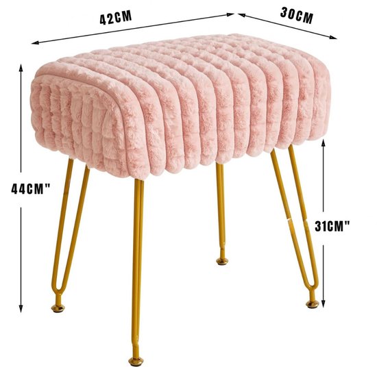 Kaptafel, Lamswollen Stof, Poef, Kaptafel Stoel for Make-up Kamer, Kaptafel Kruk, Gewatteerde Stoel Voetsteunkruk Kaptafelkruk for Make-upkamer, Woonkamer, Slaapkamer, Hal (32 * 32 * 42 Cm) (Color
