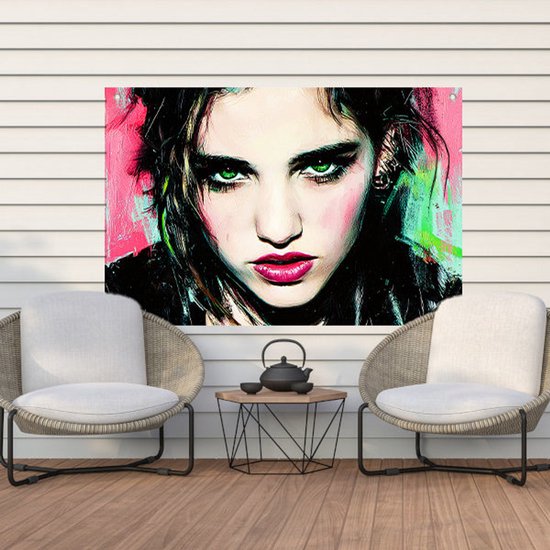 Expressief portret met intense blik - Portret buitenposter - Tuinwanddecoratie ogen - Expressionisme - Buitenmuurdecoratie - Grote tuinposters - tuinposter 75x50 cm