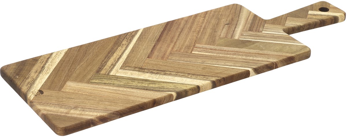 HOLM Serveerplank met Handvat – Houten Snij- en Borrelplank met Visgraatpatroon – Voor Pizza, Tapas & Kaas – Acaciahout – FSC Gecertificeerd – 55 x 20 x 1,5 cm – Hout