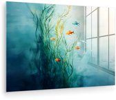 MuchoWow® Glasschilderij 90x60 cm - Schilderij acrylglas - Waterplanten - Vissen - Kleurrijk - Water - Foto op glas - Muurdecoratie woonkamer - Wanddecoratie slaapkamer - Schilderijen