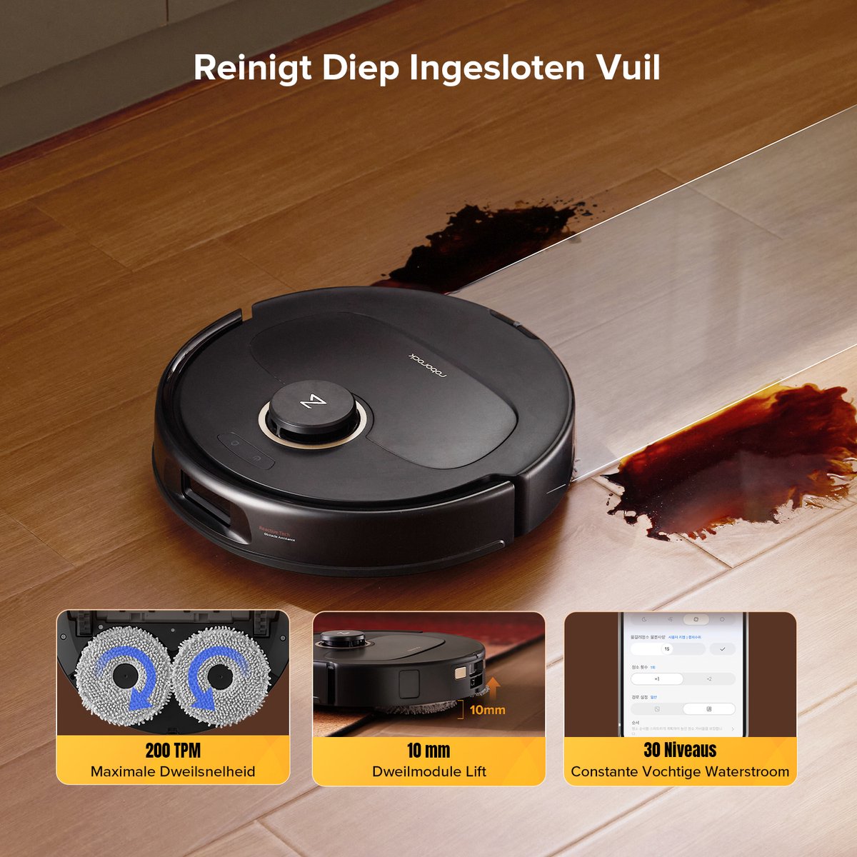 Roborock Qrevo S5V-Robotstofzuiger met dock-12000 Pa zuigkracht-FlexiArm-dweilen-Reactief obstakel vermijden-Dubbele anti-klitfunctie-Warmeluchtdroging-Obstakelvermijding en slimme navigatie-Zwart — afbeelding 4