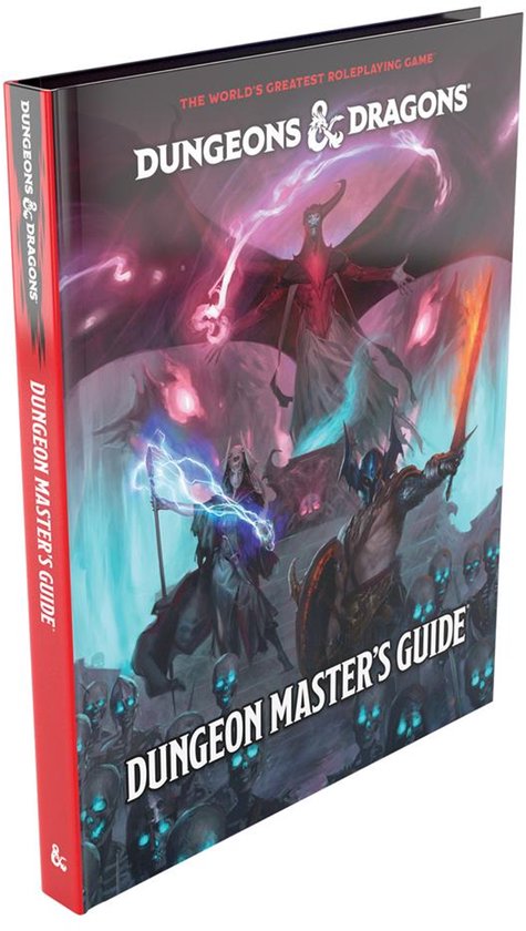 Dungeons & Dragons Dungeon Master's Guide met een demonische figuur boven ridders en monsters.