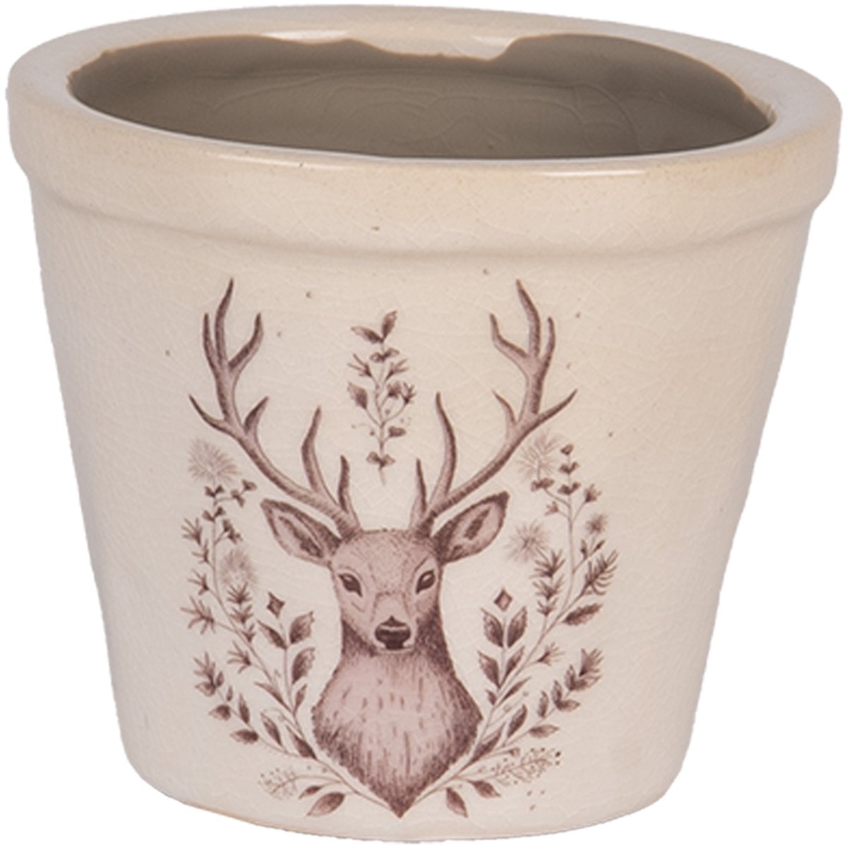 Keramiek Bloempot voor Binnen – Beige Hert – Rustieke Pot – Ø 8 cm – Hertmotief
