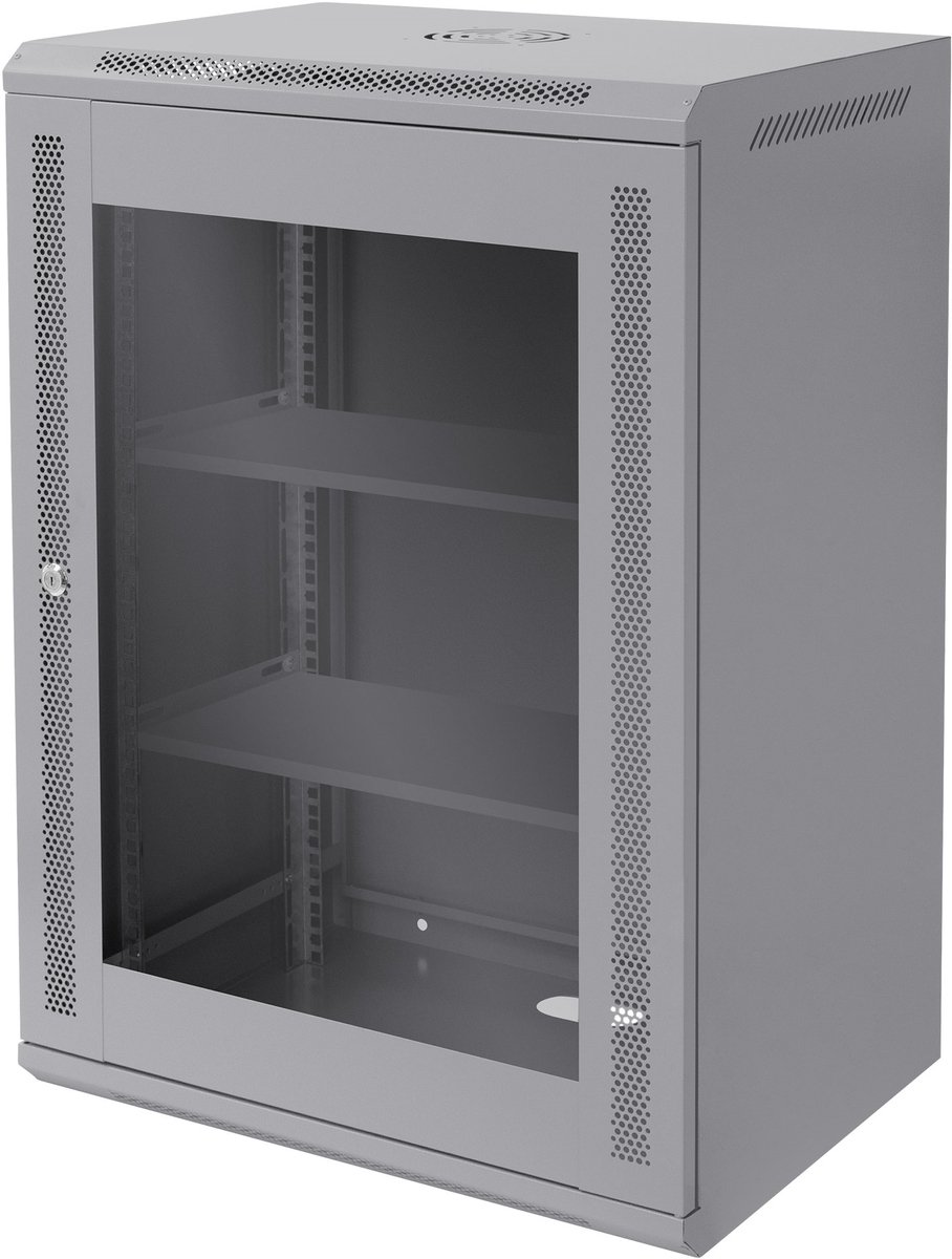 Netwerkkast 16 U 19 inch grijs 450 mm diep, 600 x 850 x 450 mm draagvermogen 60 kg
