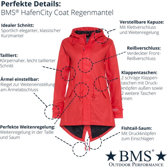 Rode dames regenjas parka HafenCity® van BMS XL bol