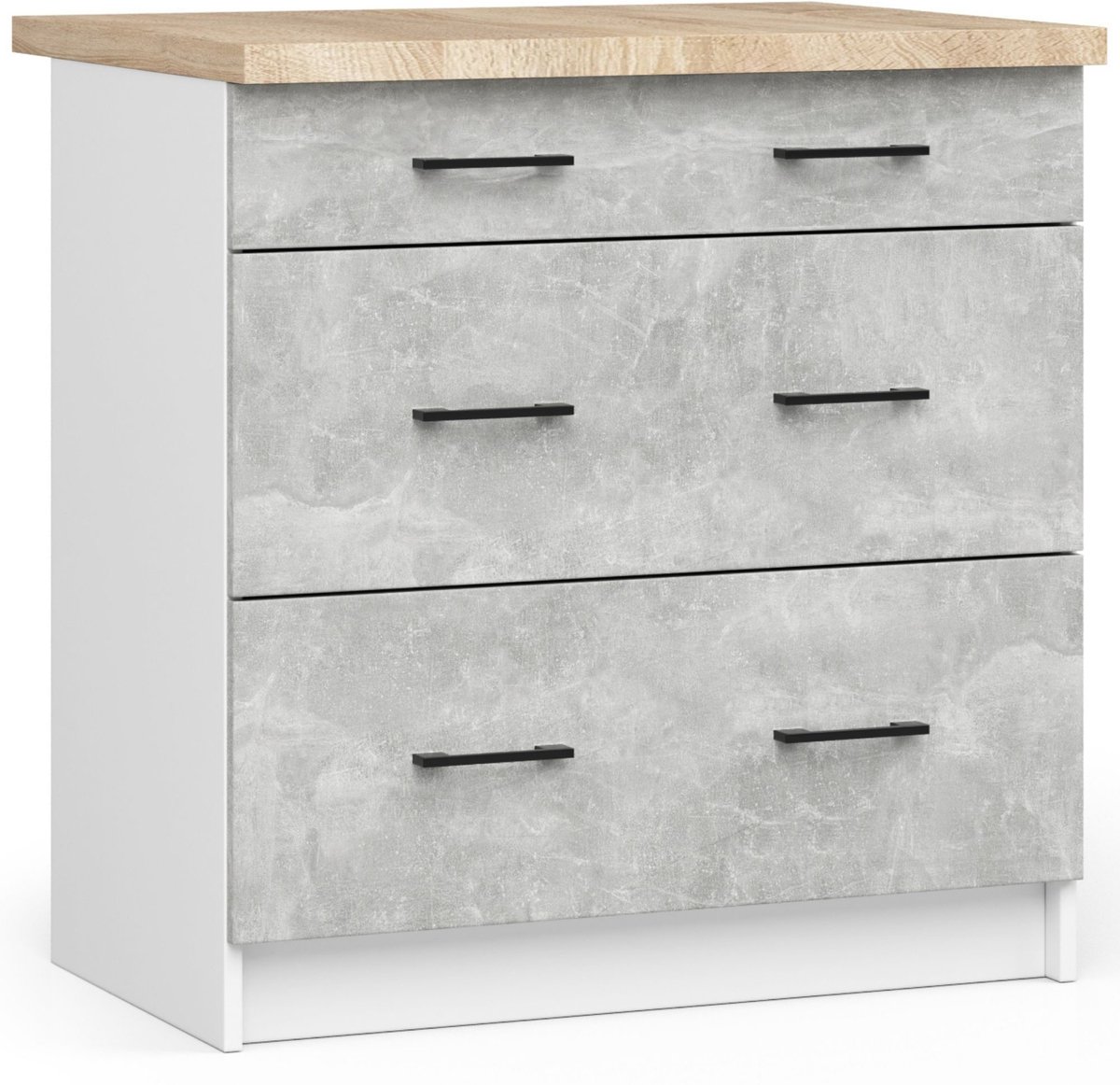 Akord Keukenkast modulaire OLIWIA S80 met Verkblad / Onderkast met 3 Lades / AKORD Furniture Factory / Wit – Beton Grijs / 80 x 85 x 46 cm