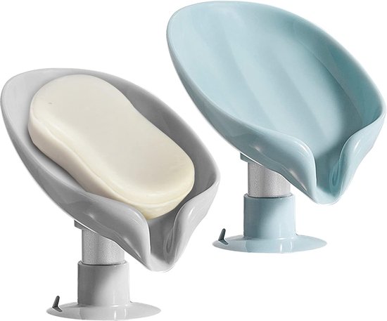 Porte-savon 2 pièces en forme de feuille - Porte-savon auto-drainant - Porte-savon sans trous - Porte-savon - Porte-savon avec ventouse - Convient pour douche, salle de bain, évier de cuisine - Grijs, vert