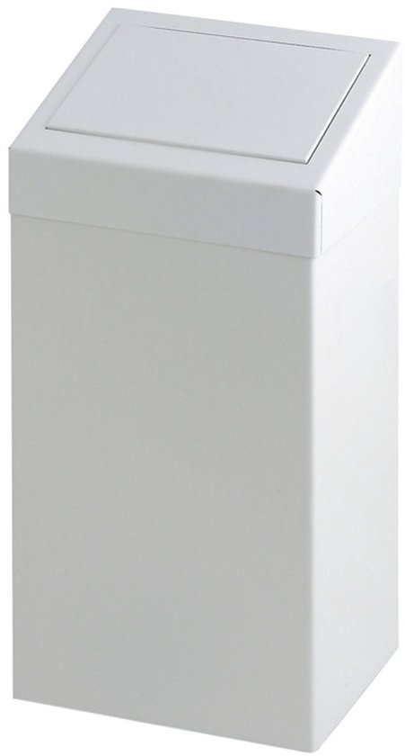 V-Part - Metalen afvalbak met pushklep 50 liter - Steel - wit - Prullenbak
