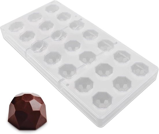 Chocoladevorm van polycarbonaat, 21 gaten, diamantvorm, gemakkelijk te verwijderen en te reinigen, transparant, voor chocolade, snoep, gelei, bonbons Chocoladevorm van polycarbonaat, 21 gaten, diamantvorm, gemakkelijk te verwijderen en te reinigen, transparant, voor chocolade, snoep, gelei, bonbons
