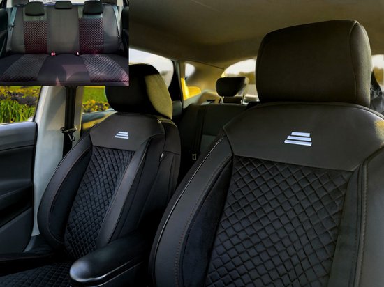 Foto: Autostoelhoezen voor volkswagen tiguan 2 2006 2022 voor en achterstoelen ais aif103 zwart met witte stiknaden
