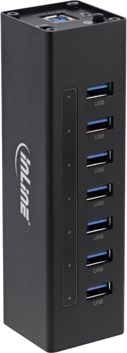 InLine USB hub met 7 poorten - USB3.0 - externe 12V voeding / zwart - 1 meter