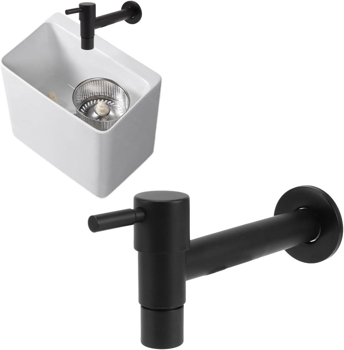 Single Cold Water Tap Black 304 Stainless Steel Faucet Tap Wall Mounted Single Handle Cold Faucet for Kitchen Garden Balconies (Mop Basin Faucet)