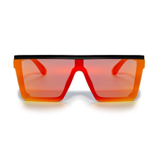 Zonnebril vierkant - Zonnebrillen - Festival bril - Rave bril - Glasses - Zwart - Oranje/rood glas van Feestbrillen.com — afbeelding 2