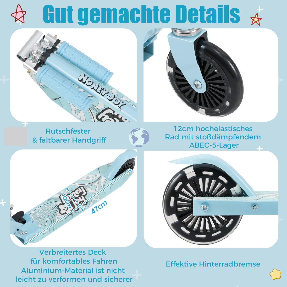 COSTWAY Inklapbare kinderstep met PU-led-wielen en achterrem, in hoogte
