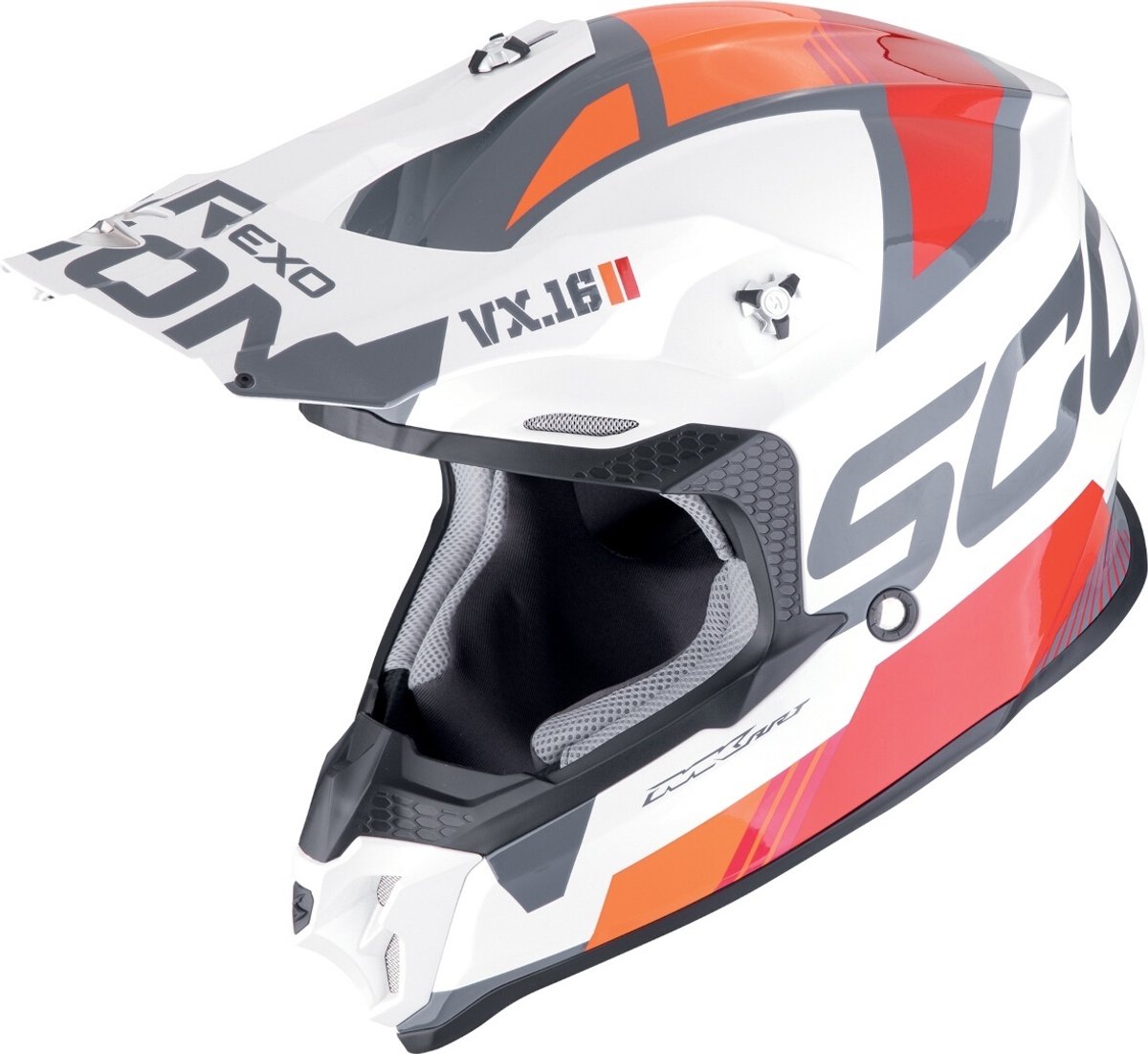 Scorpion VX-16 Evo Air Analog Wit Rood Oranje Crosshelm - Helm