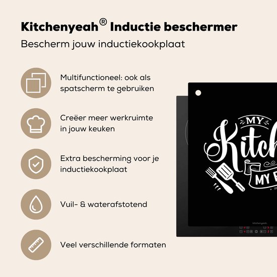 KitchenYeah® Protection plaque induction 58x59 cm - Noir - Citation - Ma cuisine, mes règles - Protege plaque de cuisson - Couvre plaque induction - Protecteur d'induction - Cuisine