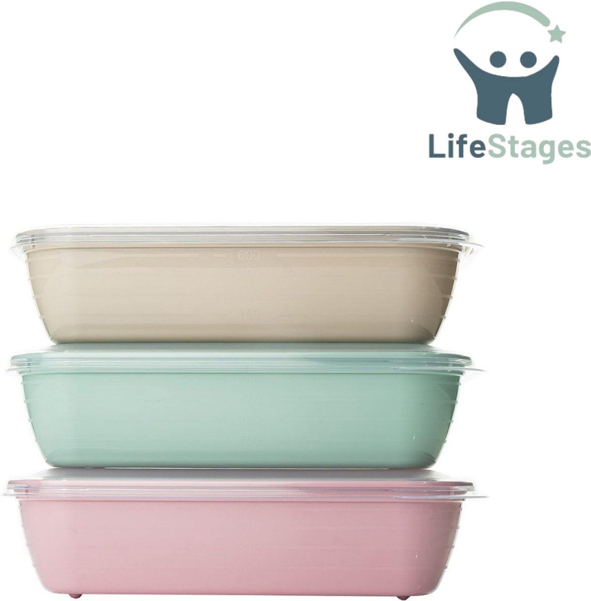 LifeStages - Magnetron Bakjes Met Deksel - Voedselbakjes met Deksel - Set Van 12 Plastic Taartjes - 800ml - BPA-Vrij - Voor Magnetron, Vaatwasser, Vriezer